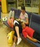 me n bruva asleep on lou in airport lol